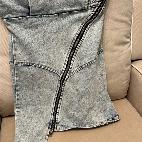 Denim Asymmetrical Zip Dress - Picture 2 of 7